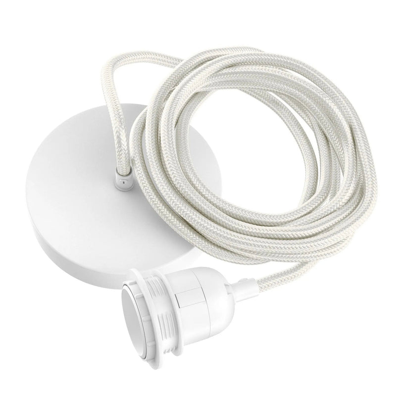 Suspension blanche à base ronde en câble tressé – L250 cm