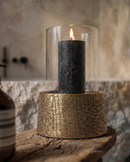 Photophore en laiton doré motif croco avec verre cylindrique – H24 cm