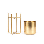 Cache-pot cylindrique en laiton doré avec support pliable – H42 cm