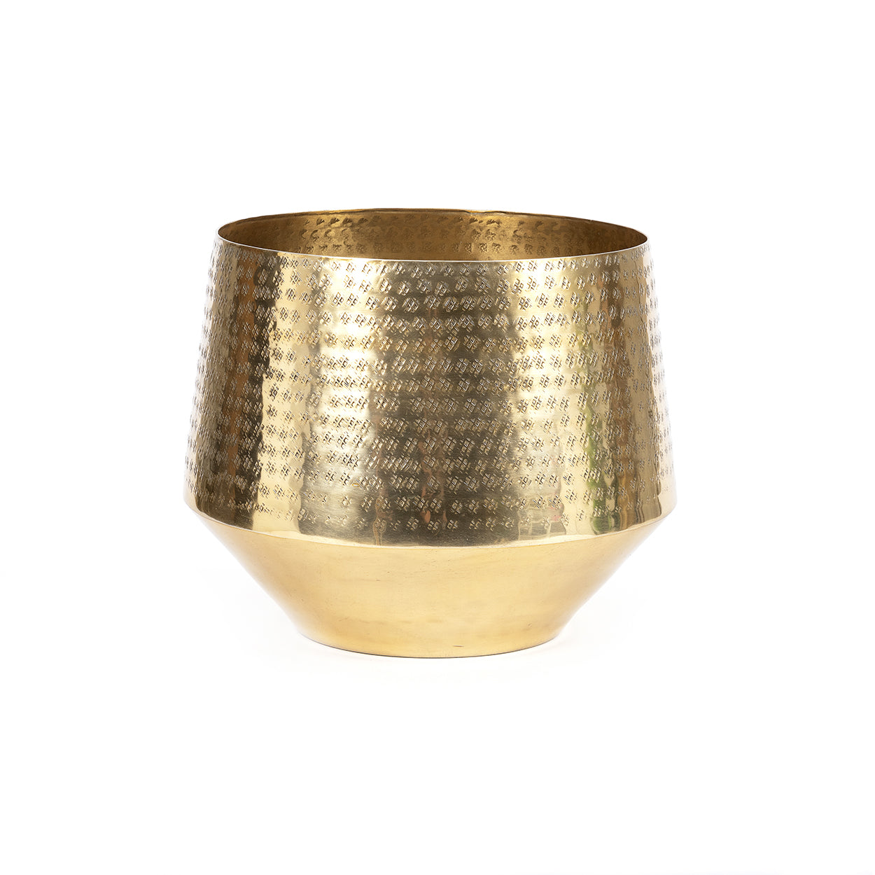 Cache-pot martelé en laiton doré finition mate – Ø36 cm