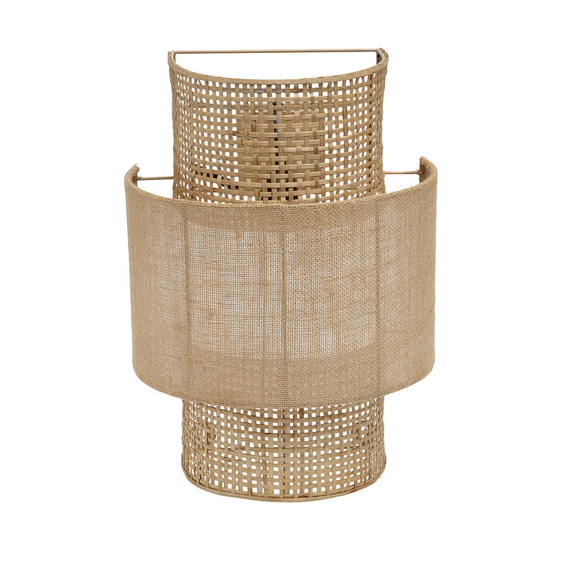 Applique murale en rotin ajouré et jute beige cylindrique – H41 cm