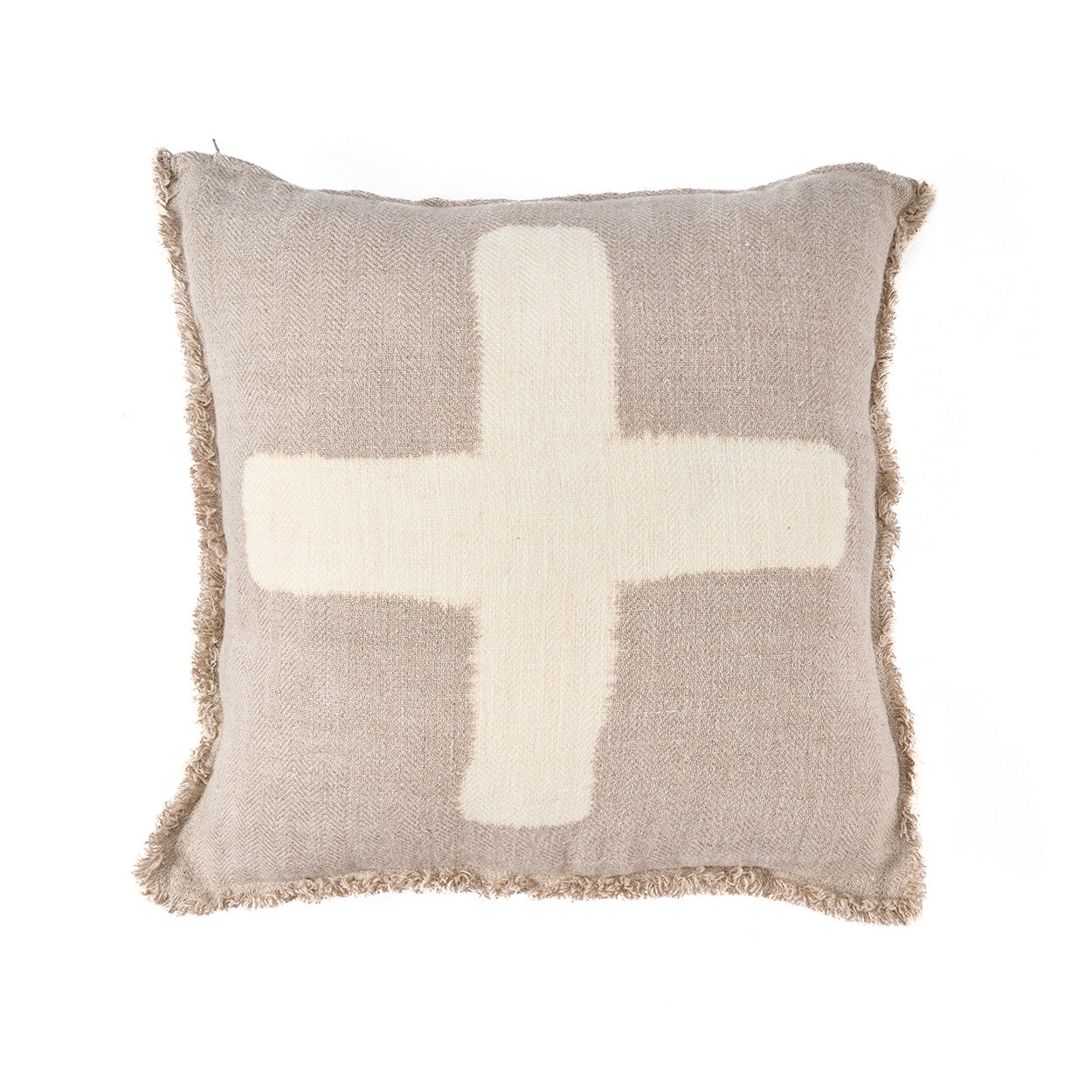 Housse coussin croix ivoire en lin texturé pour salon ou chambre