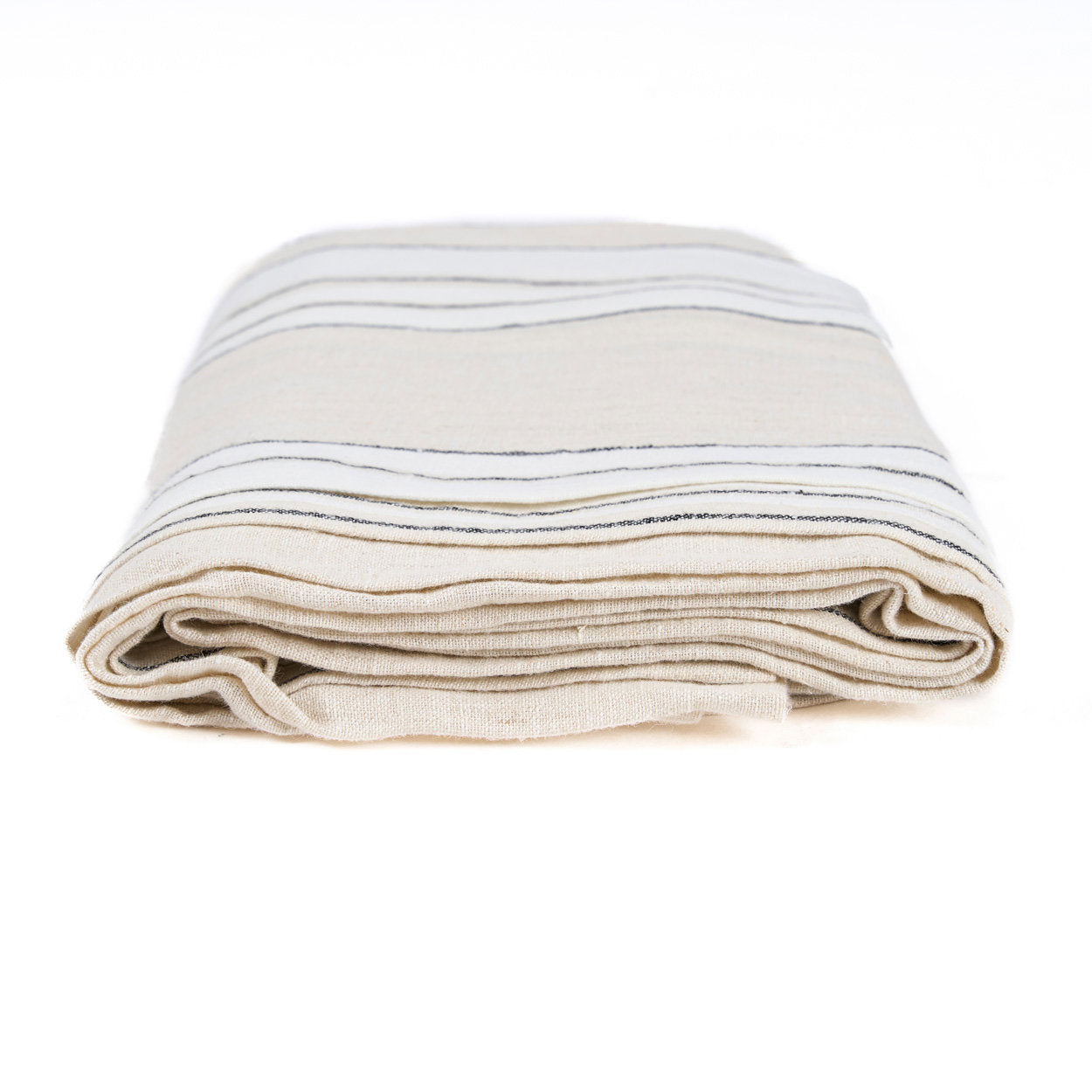 Nappe rectangulaire en lin rayé naturel noir et blanc – 150x250 cm
