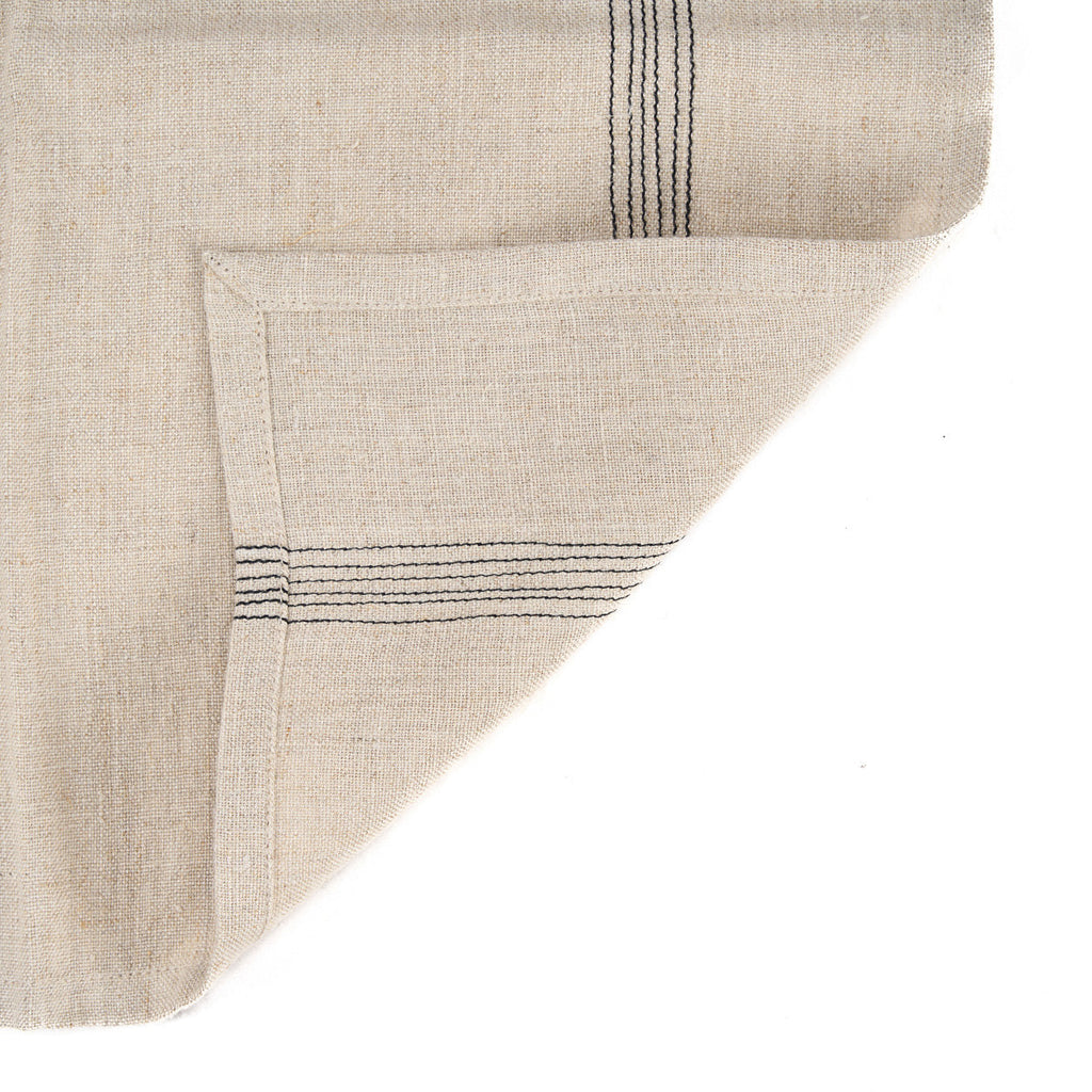 Serviette en lin naturel rayée noir beige pour table ou cuisine