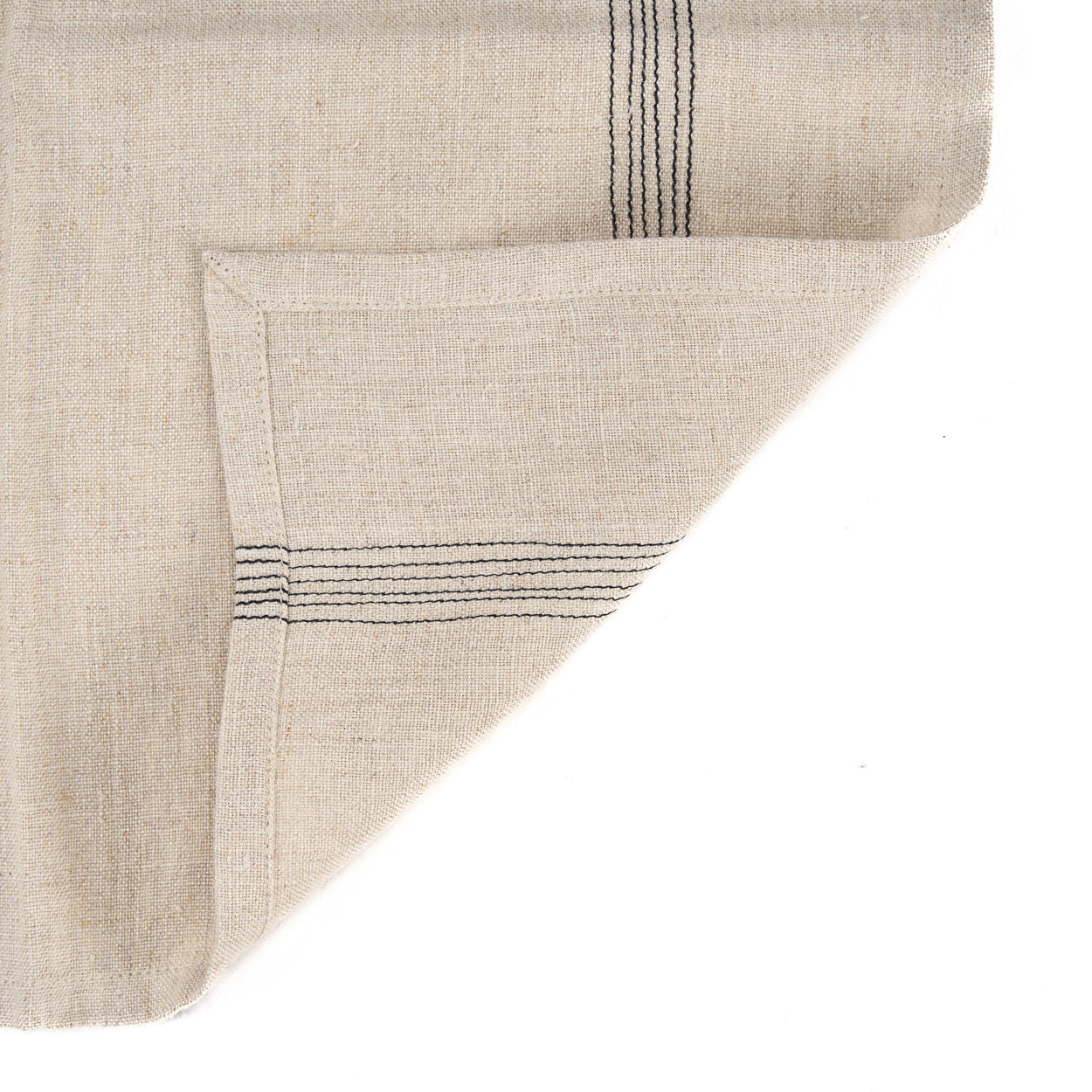 Serviette en lin naturel rayée noir beige pour table ou cuisine