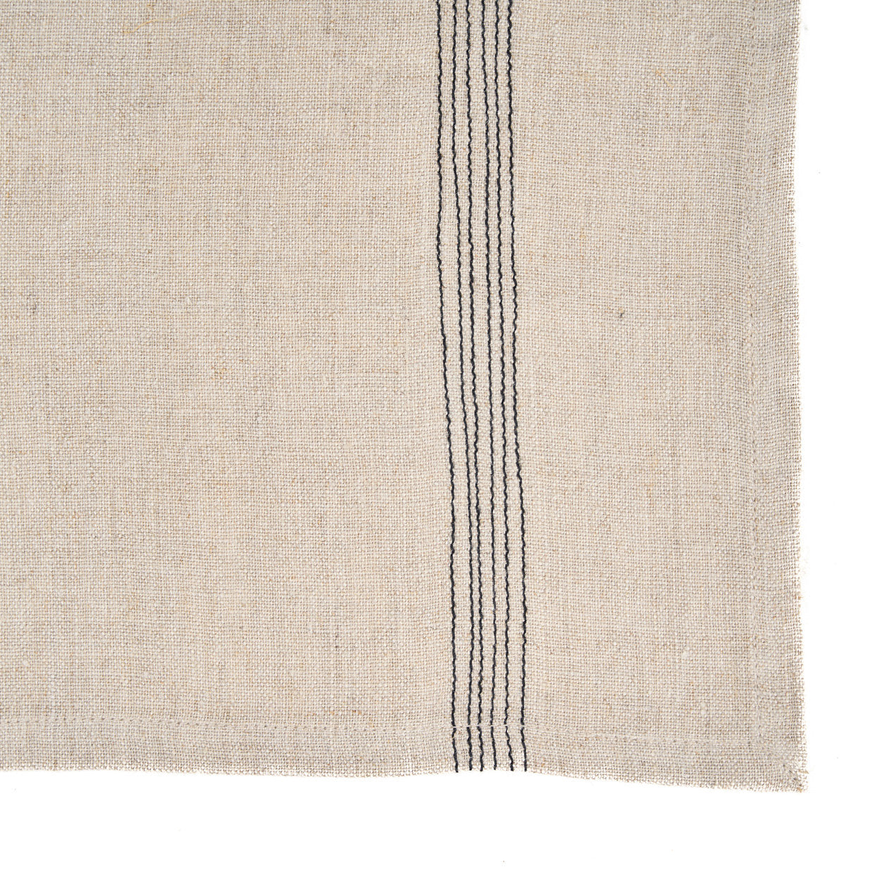 Serviette en lin naturel rayée noir beige pour table ou cuisine
