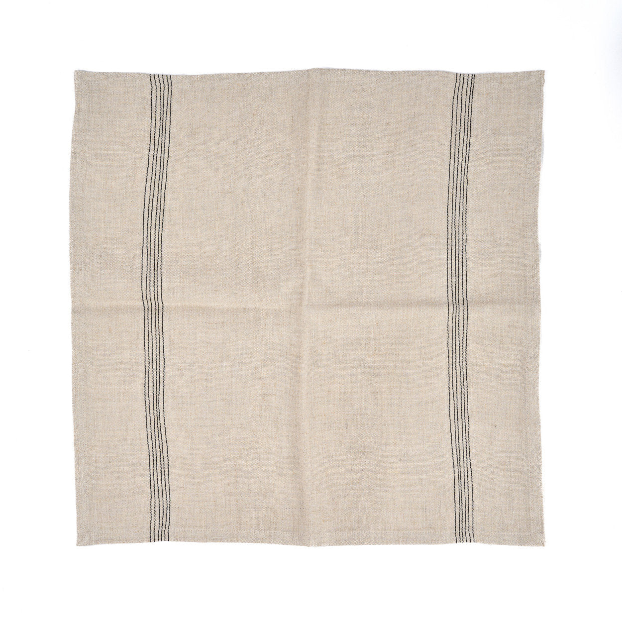Serviette en lin naturel rayée noir beige pour table ou cuisine