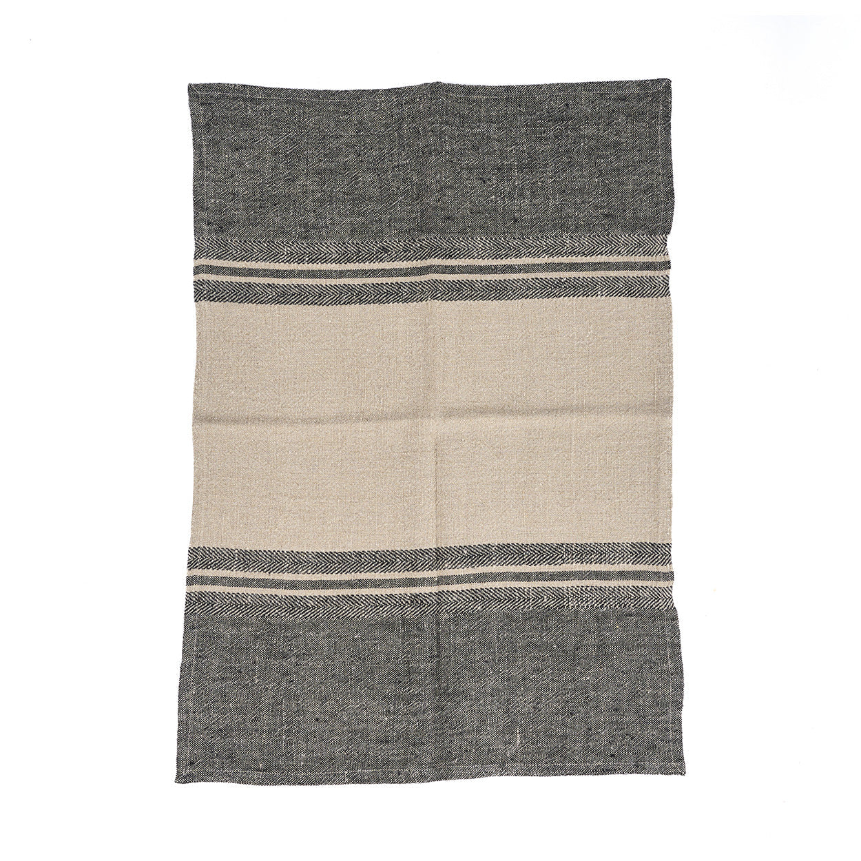Torchon en lin naturel rayé bicolore beige et anthracite