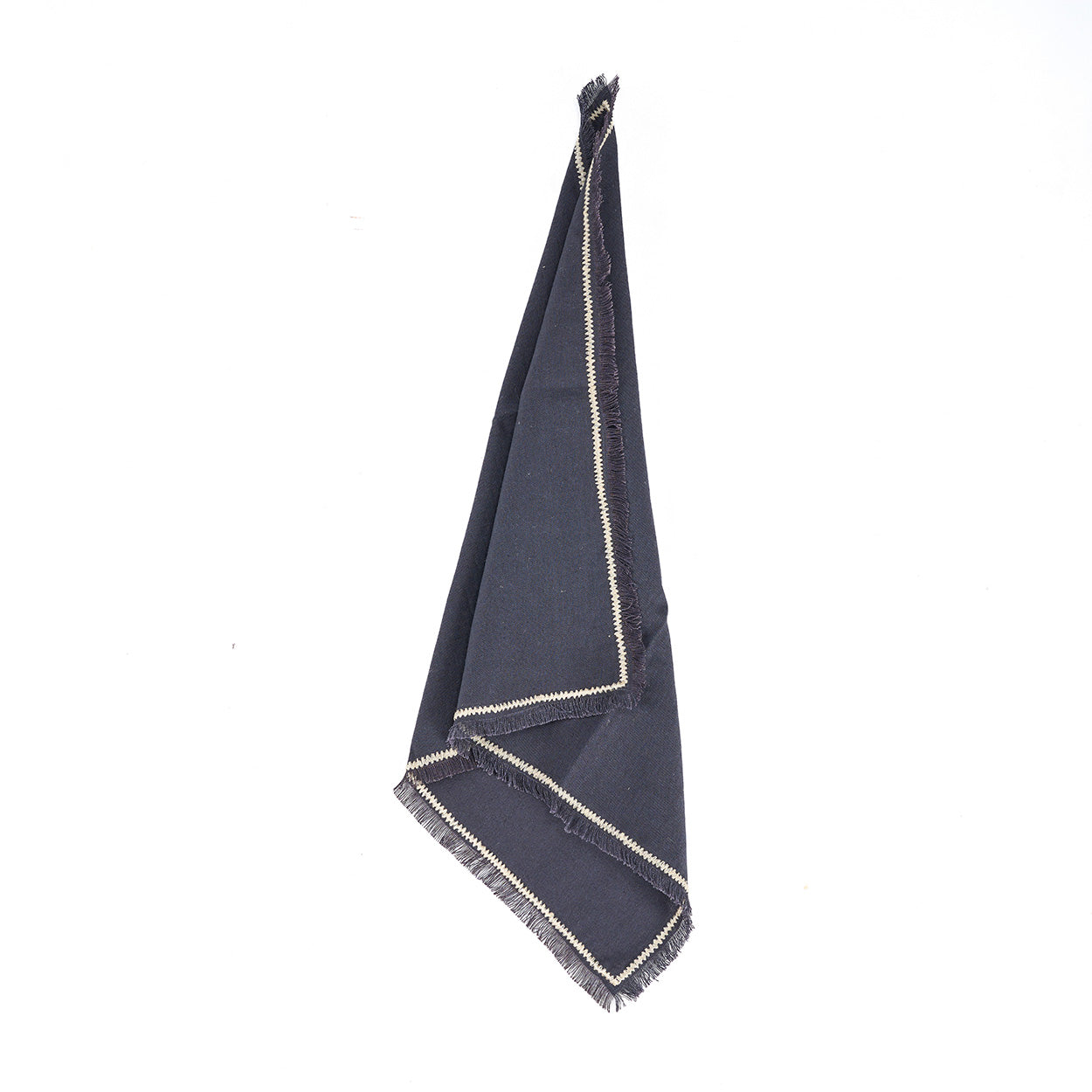 Serviette de table en lin noir naturel à franges et bordure écrue
