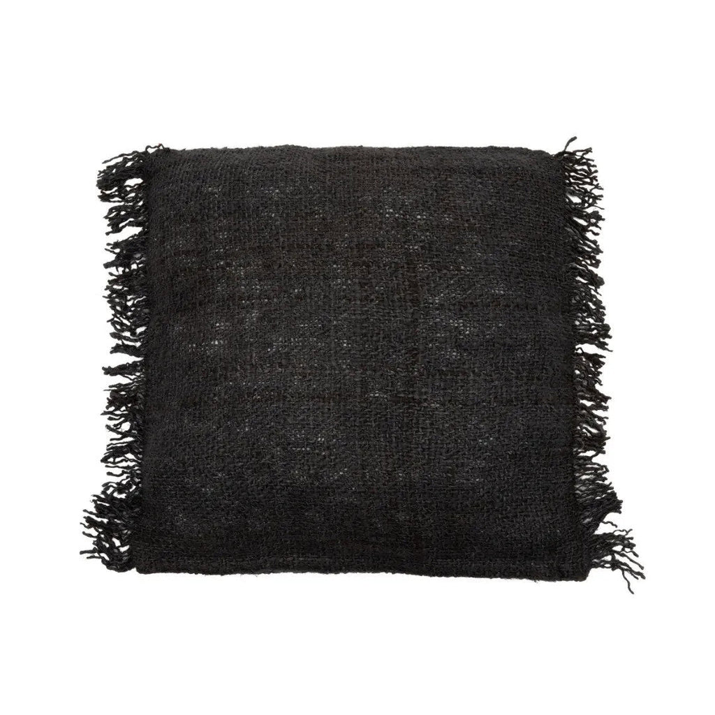 Housse de coussin coton noir frangé - 60x60 cm