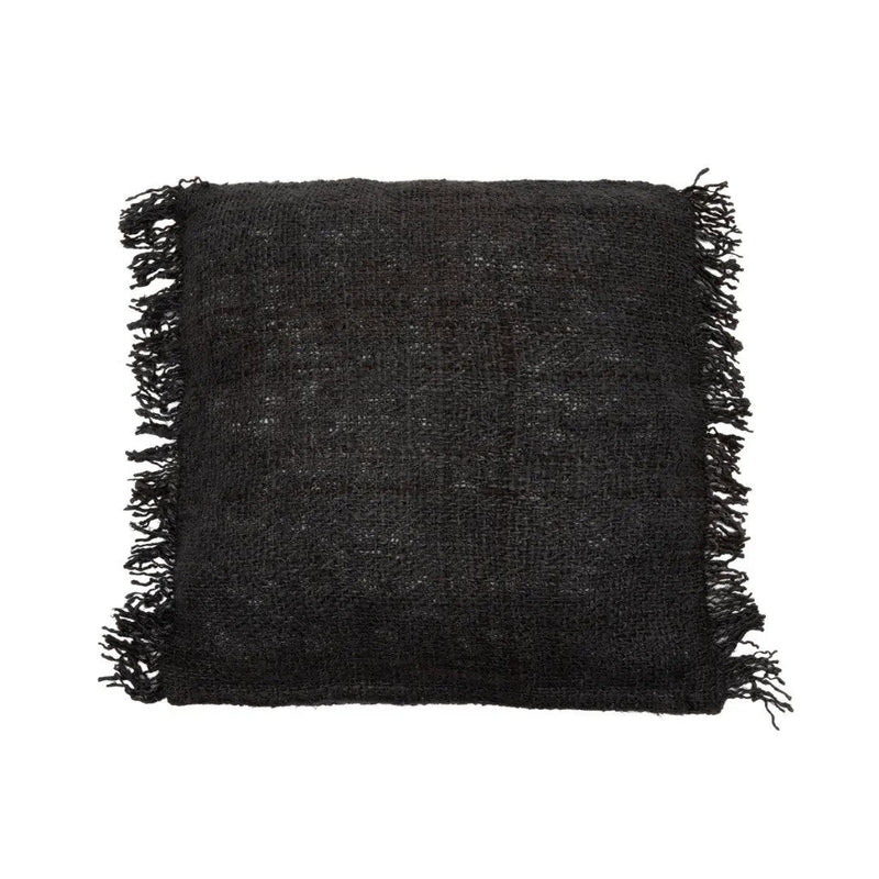 Housse de coussin coton noir frangé - 60x60 cm