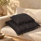 Housse de coussin coton noir frangé - 60x60 cm