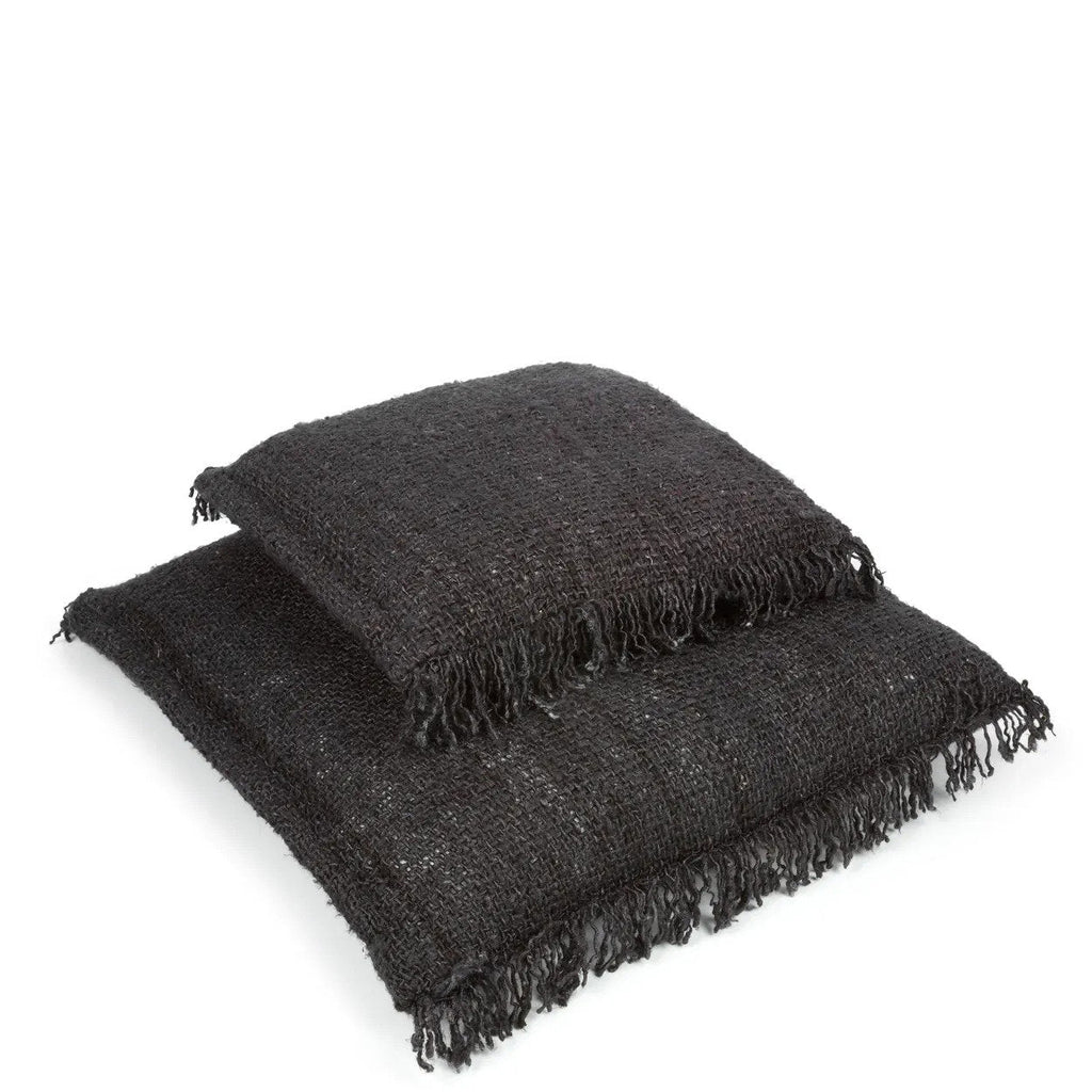 Housse de coussin coton noir frangé - 60x60 cm