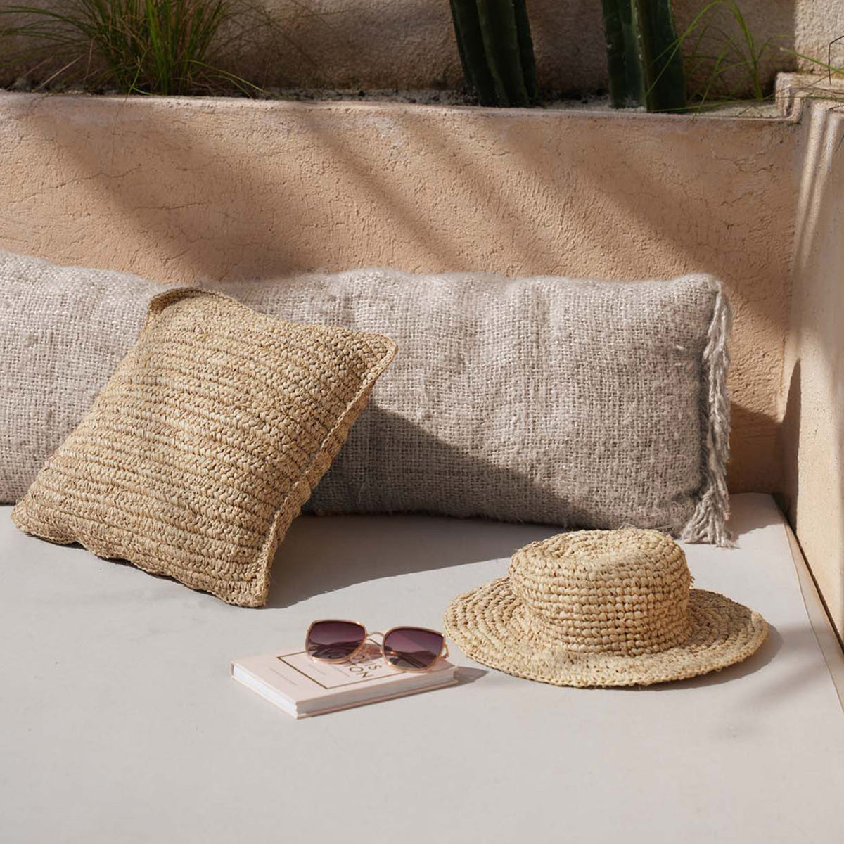 Housse de coussin rectangulaire beige coton - 35x100 cm