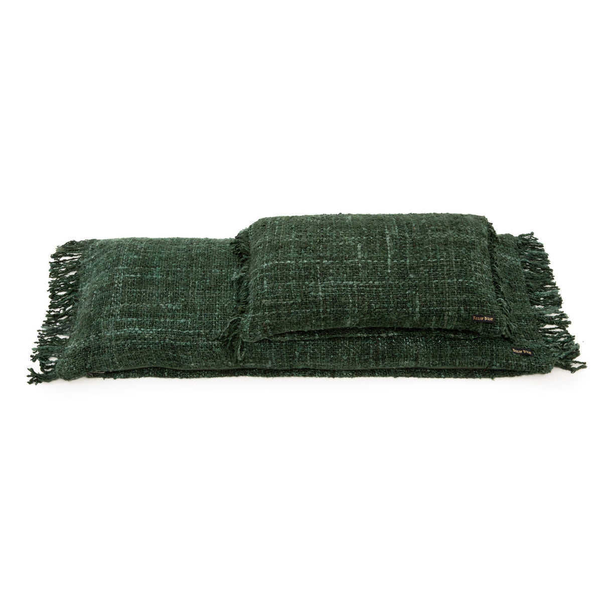 Housse de coussin vert forêt rectangulaire en coton tissé - 35x100 cm