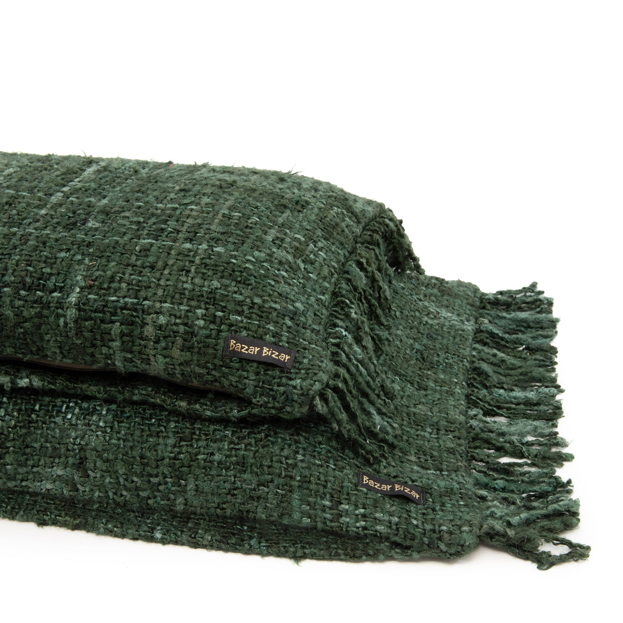 Housse de coussin vert forêt rectangulaire en coton tissé - 35x100 cm