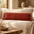 Housse de coussin rouge cerise à franges – 35x100 cm