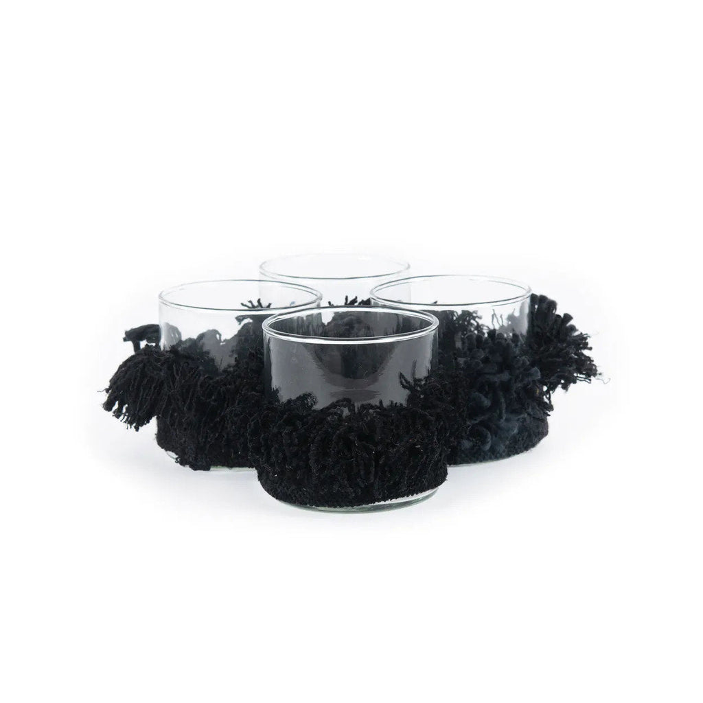 Porte-bougie en velours noir – Cylindrique et texturé