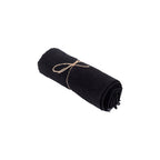 Nappe rectangulaire en lin lavé noir uni avec bords frangés – 150x250 cm
