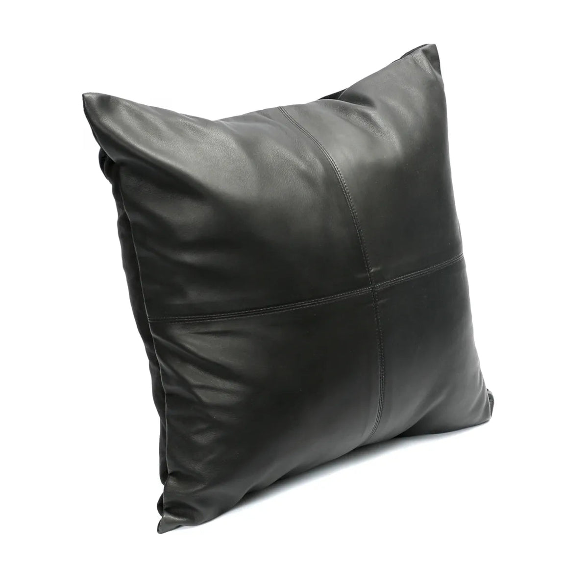 Housse de coussin carrée en cuir noir surpiqué - 40x40 cm