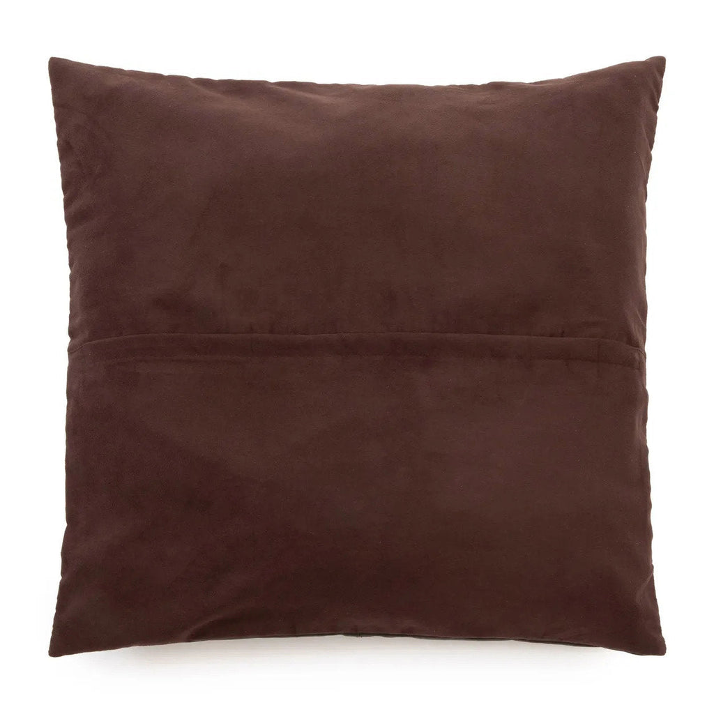 Housse de coussin cuir marron à panneaux - 60x60 cm