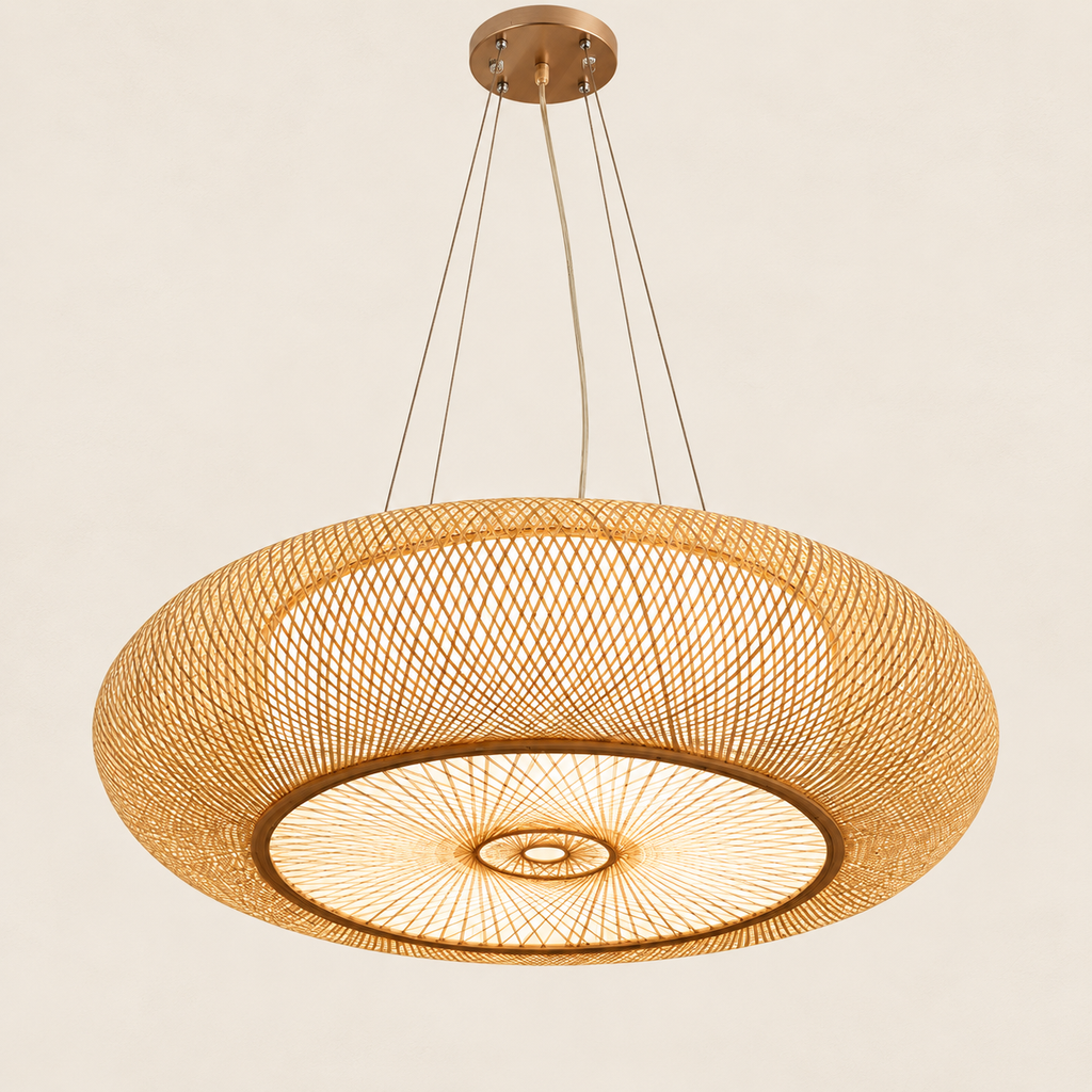 Suspension en Bambou Tressé style Balinais HALO – Ø 50 cm.