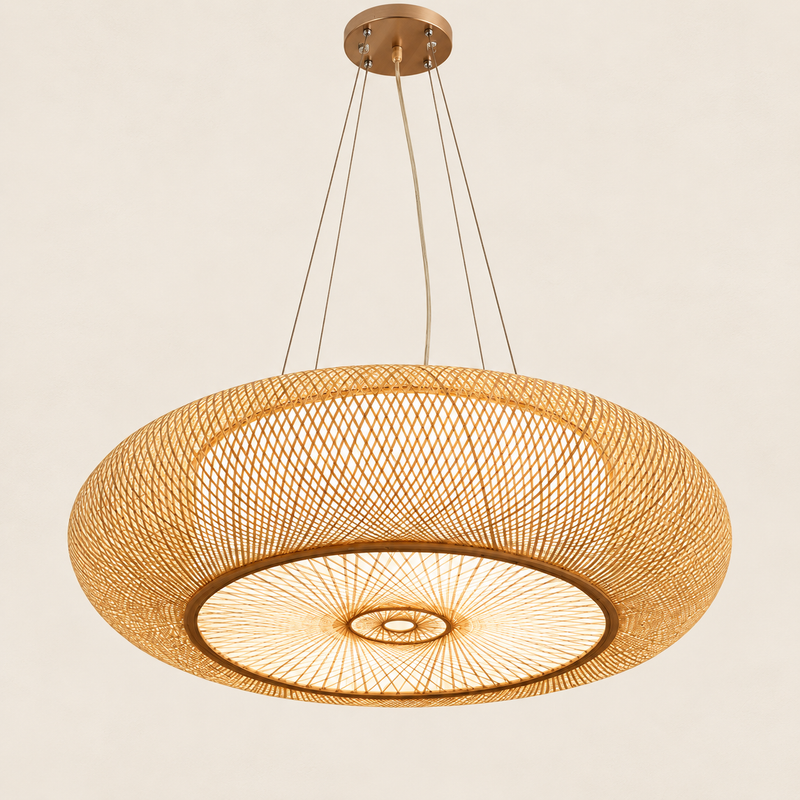 Suspension en Bambou Tressé style Balinais HALO – Ø 50 cm.