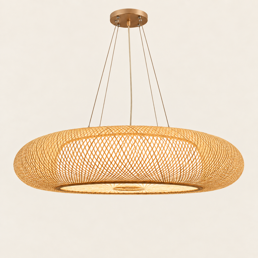 Suspension en Bambou Tressé style Balinais HALO – Ø 50 cm.