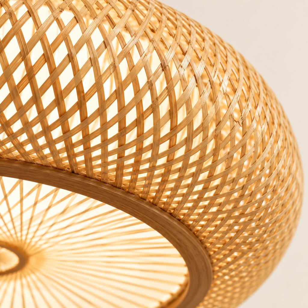 Suspension en Bambou Tressé style Balinais HALO – Ø 50 cm.