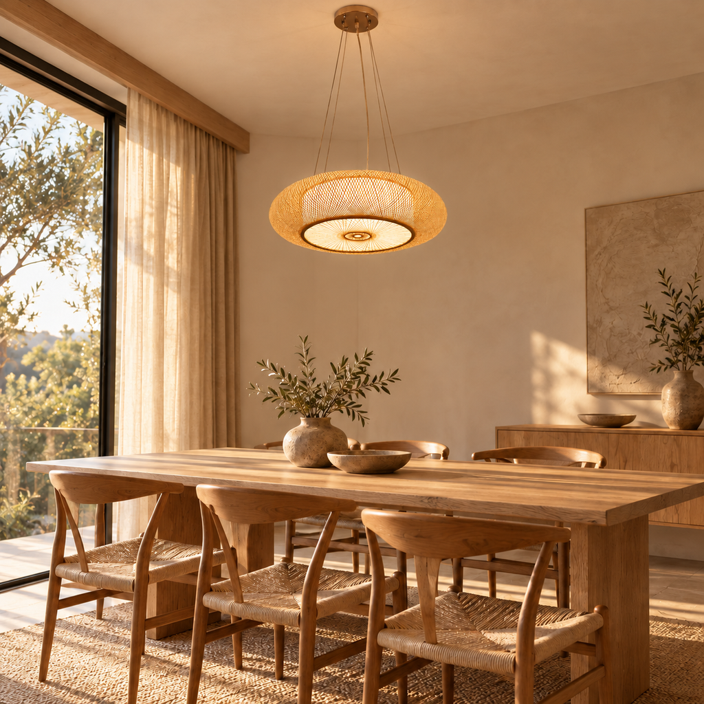 Suspension en Bambou Tressé style Balinais HALO – Ø 50 cm.