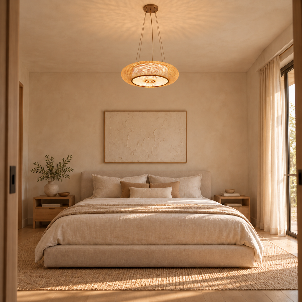 Suspension en Bambou Tressé style Balinais HALO – Ø 50 cm.