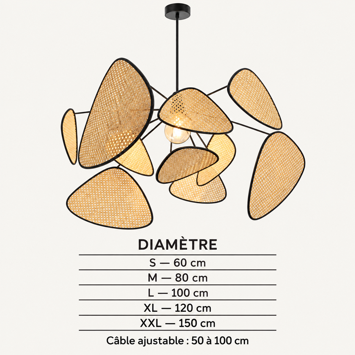 Lustre en rotin tressé naturel ASAKA – Forme feuilles d’Oxalis