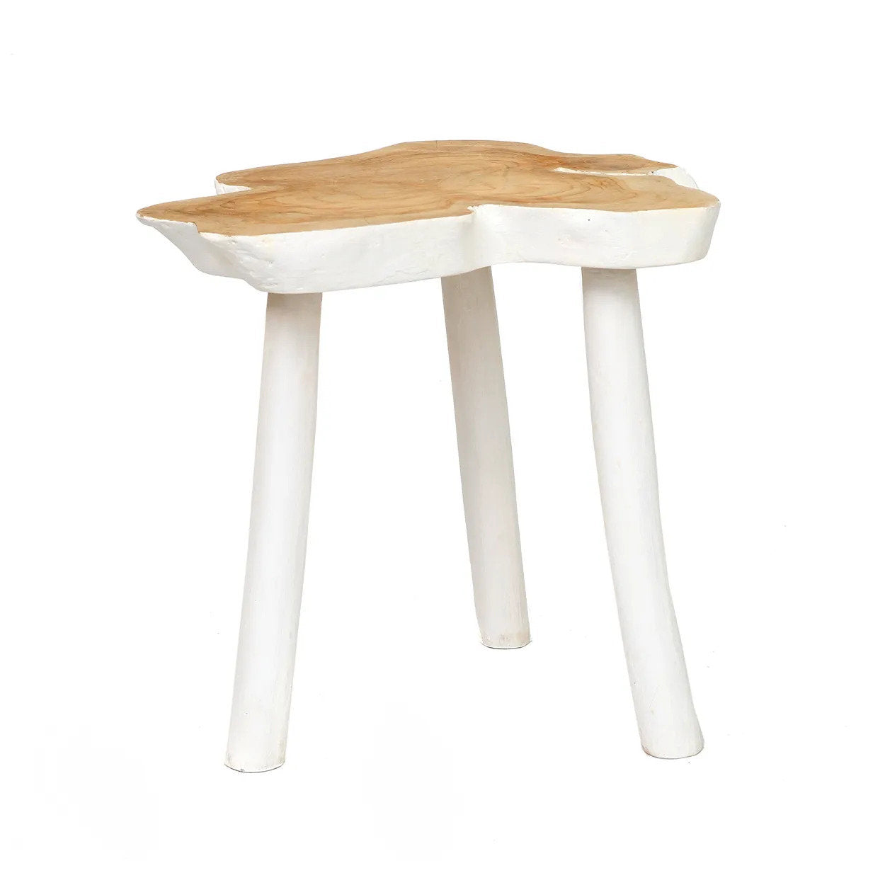 Table d’appoint en teck massif blanc naturel forme organique – 45x45 cm