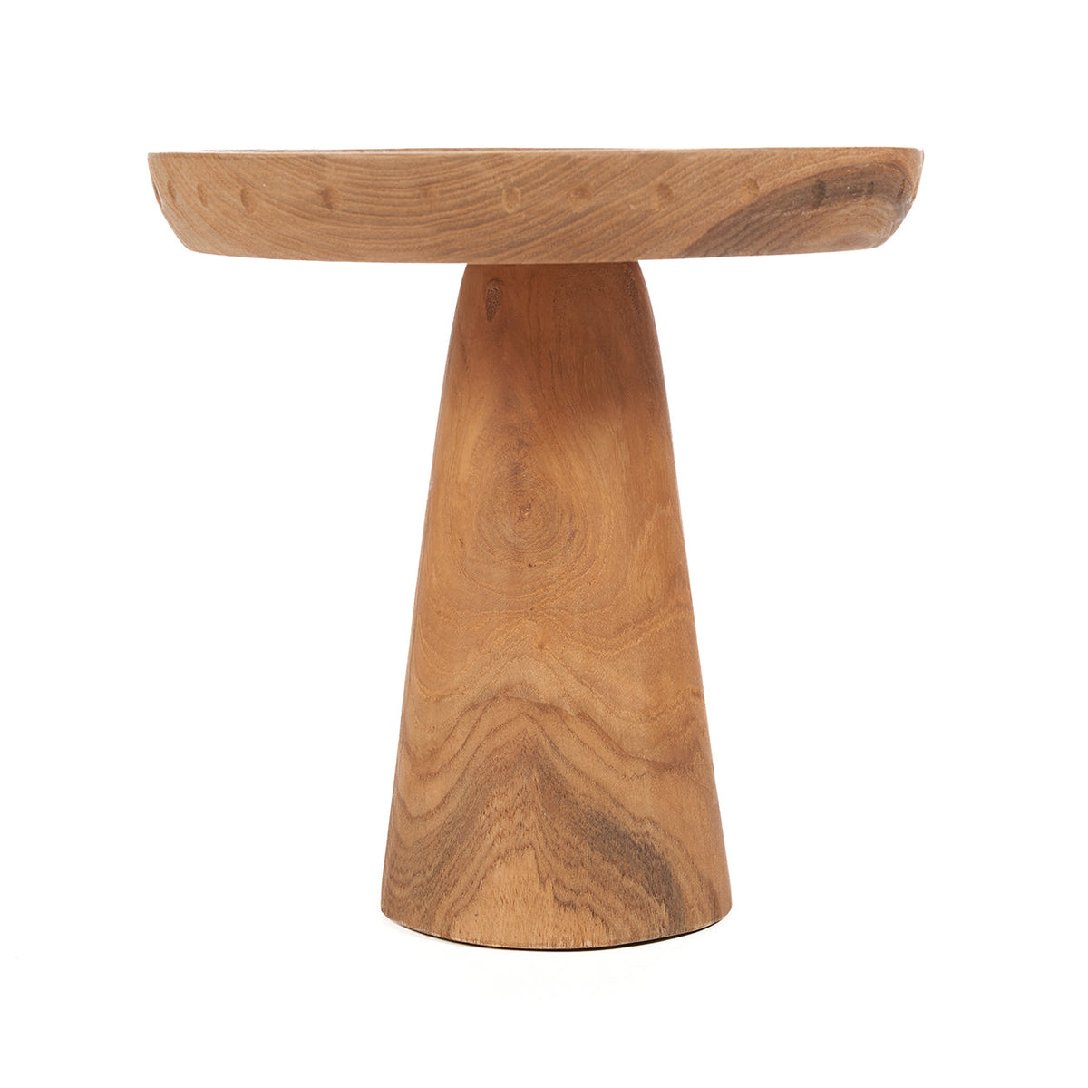 Plat à gâteau en bois de teck forme champignon naturel – Ø25 cm