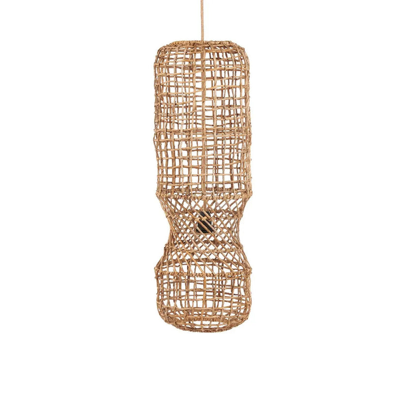 Suspension cylindrique en feuille de bananier tressée naturelle – H75 cm