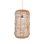 Suspension cylindrique en feuille de bananier ajourée naturelle – H74 cm
