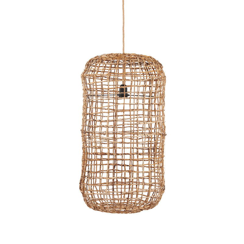 Suspension cylindrique en feuille de bananier ajourée naturelle – H74 cm