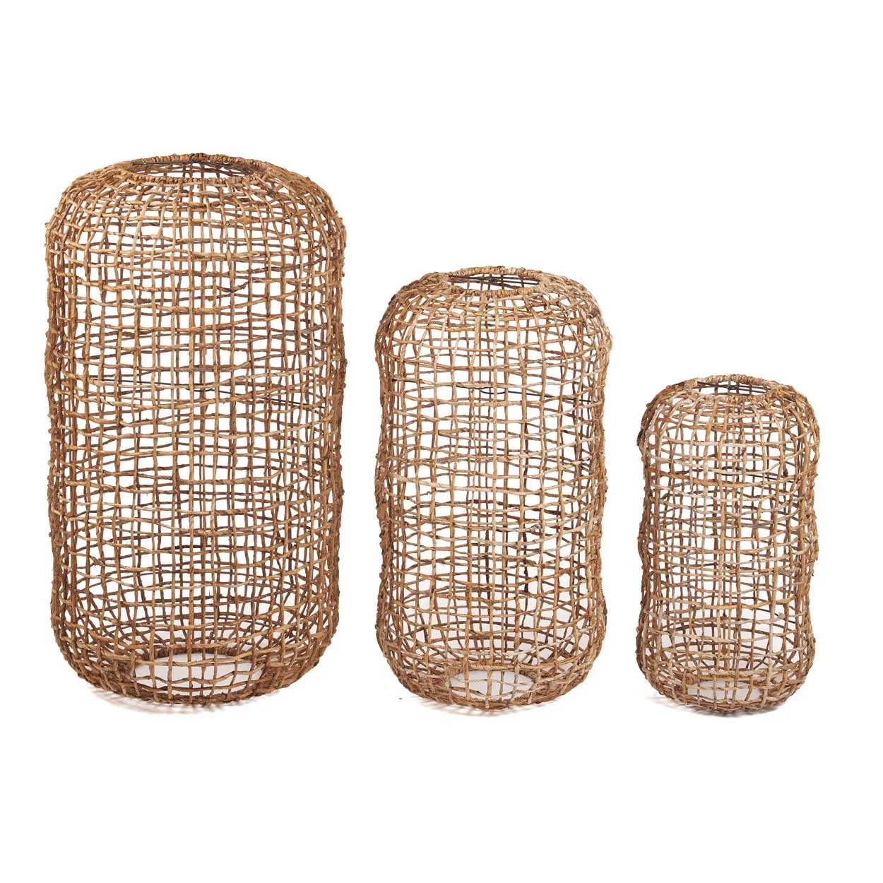 Suspension cylindrique en feuille de bananier ajourée naturelle – H74 cm