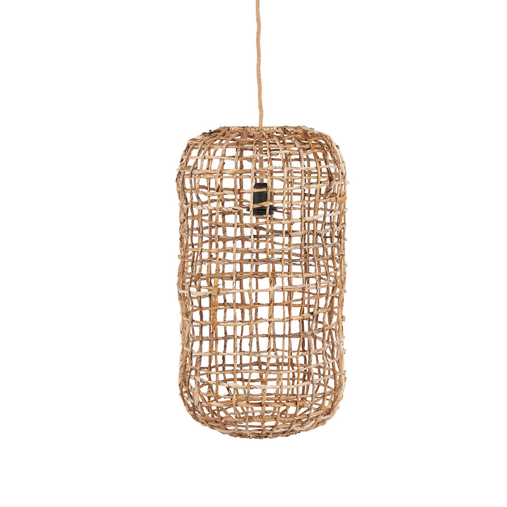 Suspension tressée en feuilles de bananier naturelle forme capsule ajourée – H57 cm