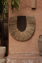 Décor mural rond en herbe tressée naturelle 85 cm