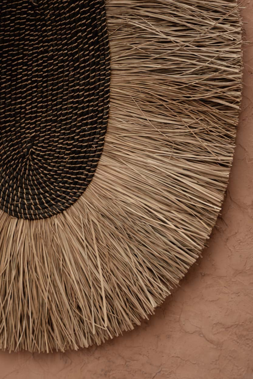 Décor mural rond en herbe tressée naturelle 85 cm