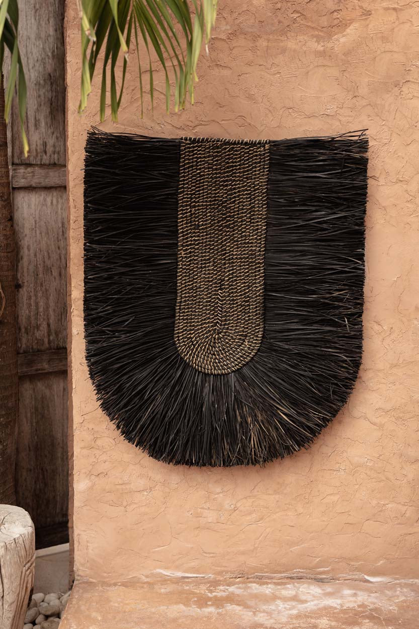 Décoration murale en fibres naturelles noires 87x74 cm