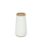 Vase décoratif en terre cuite blanc naturel avec bordure en raphia – H26 cm