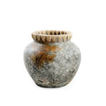 Vase en terre cuite gris antique bord raphia 19 cm