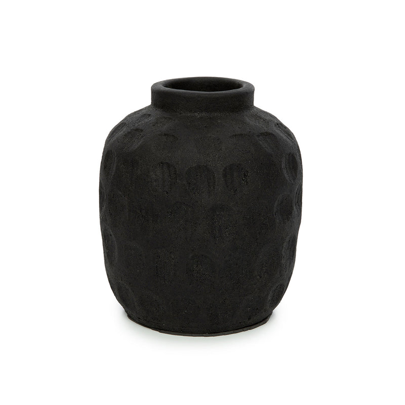 Vase en terre cuite noir 18 cm motif contemporain
