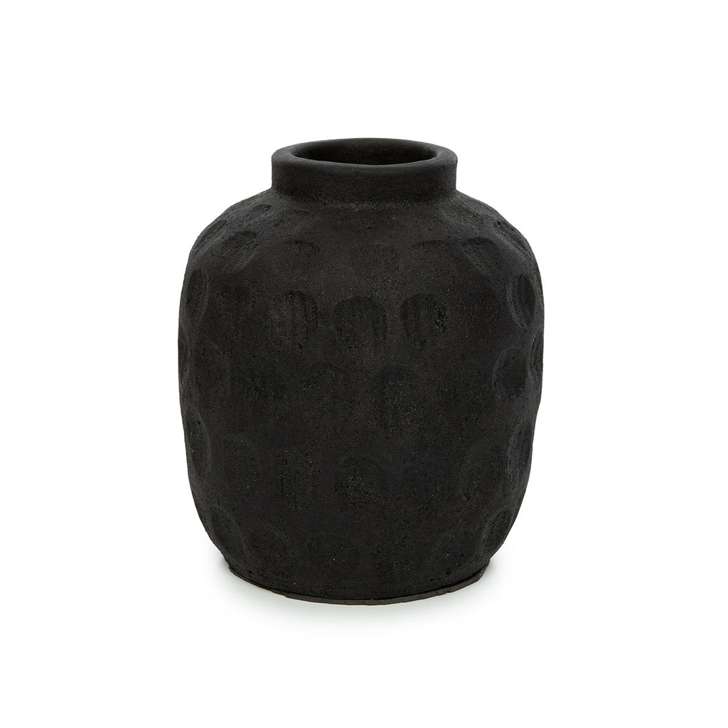 Vase en terre cuite noir 18 cm motif contemporain
