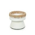 Porte-bougie en terre cuite blanc avec bord en raphia tressé