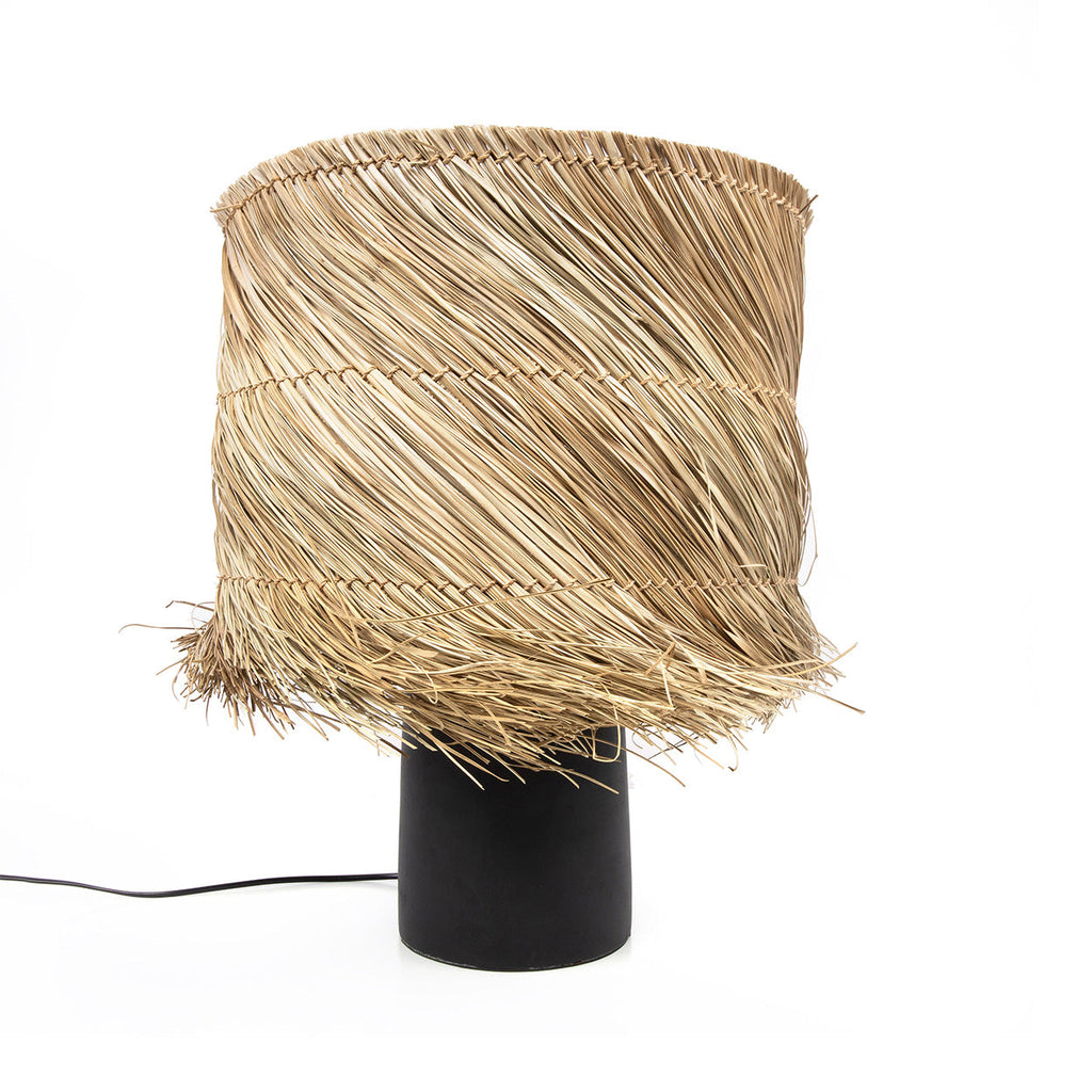 Lampe à poser cylindrique en paille tressée noir et naturel – H55 cm
