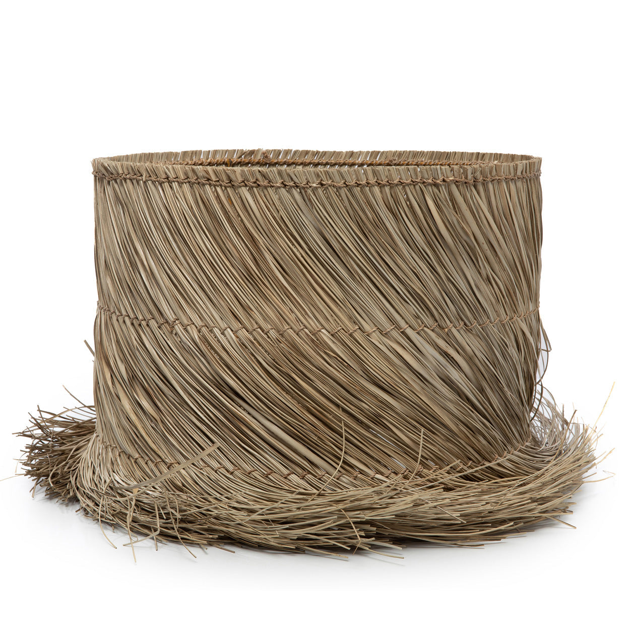 Abat-jour cylindrique en pandan naturel avec franges en sisal – H51 cm