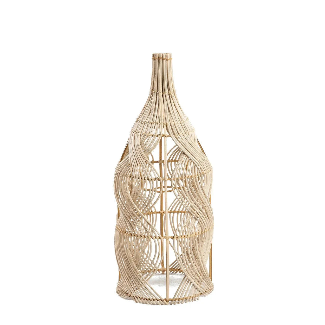 Suspension en rotin naturel forme bouteille ondulée – H55 cm
